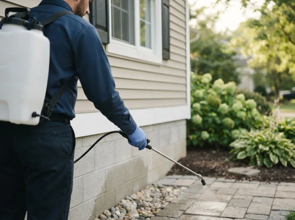 Pest control technician inspecting a home in East Calais, VT